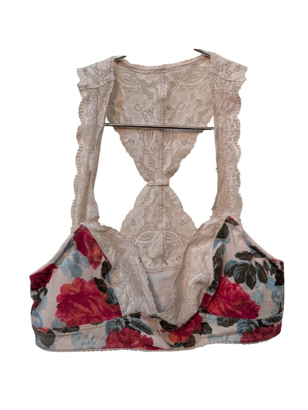 Free People Intimately Lace-Back Floral Bralette - Pink & Red